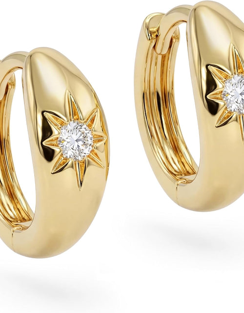Load image into Gallery viewer, 18K Gold Plated Huggie Earrings with Shining Cubic Zriconia Geometry Beads Star Hoop Earrings for Women
