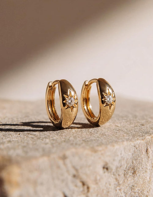 Load image into Gallery viewer, 18K Gold Plated Huggie Earrings with Shining Cubic Zriconia Geometry Beads Star Hoop Earrings for Women
