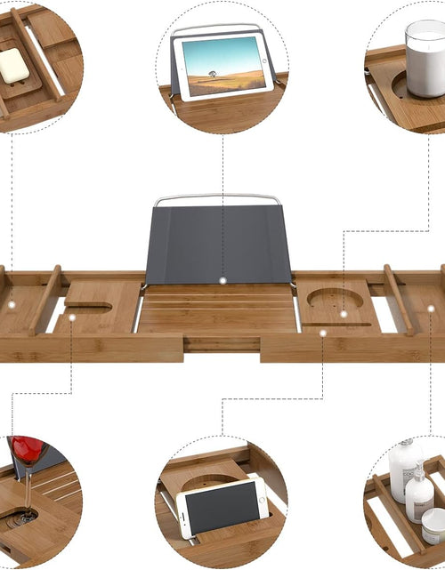 Load image into Gallery viewer, Bathtub Caddy Tray Expandable Bamboo Bath Tub Tray for Luxury Bath with Book Holder Free Soap Dish Brown

